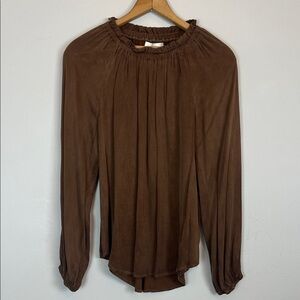 Cloth & Stone luxe shirred neck women’s brown long sleeve top blouse size xs